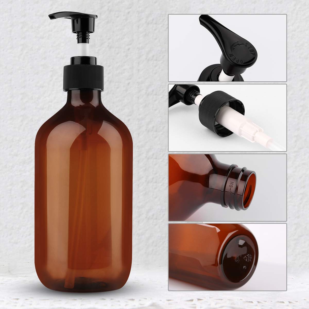Yebeauty Empty Pump Dispenser  17oz/500ml Lotion Soap Shampoo Pump Bottles Large Brown Bottle with Pump Plastic Refillable Containers Pack of 2